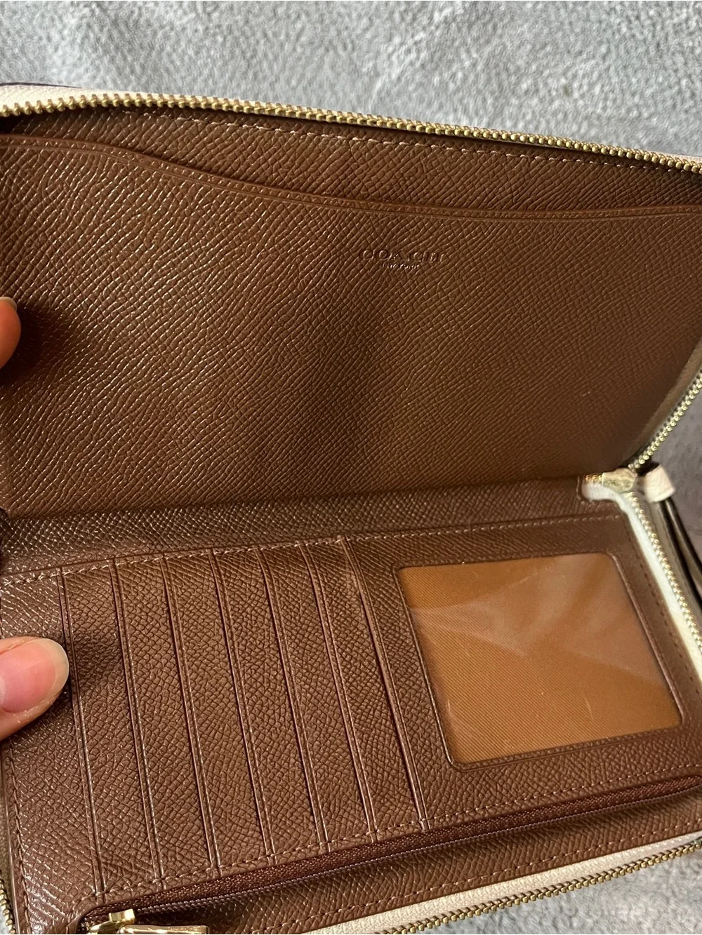 Coach Cream Leather Wristlet Wallet with gold hardware